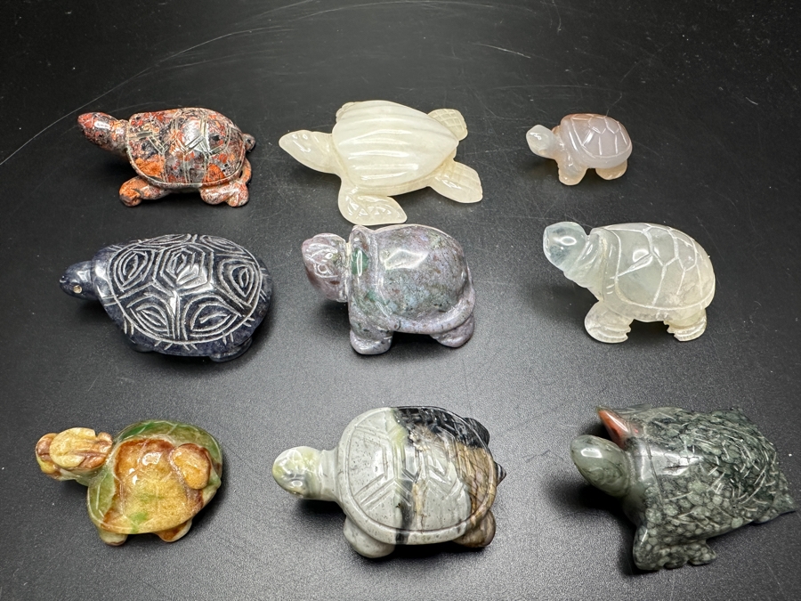 Just Added - (9) Carved Stone Turtle Figurines Of Various Stones 224g [Photo 2]