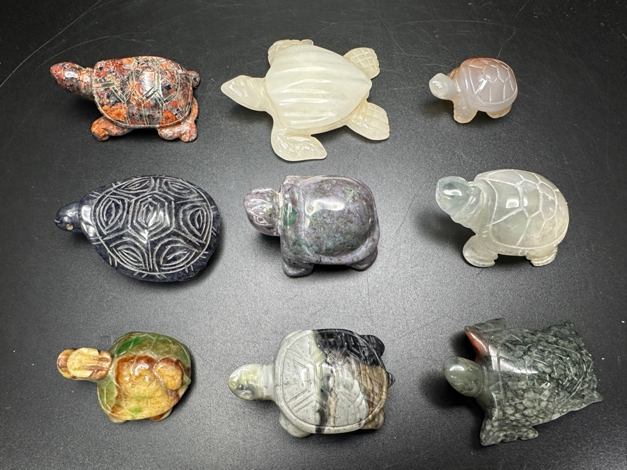 Just Added - (9) Carved Stone Turtle Figurines Of Various Stones 224g [Photo 3]