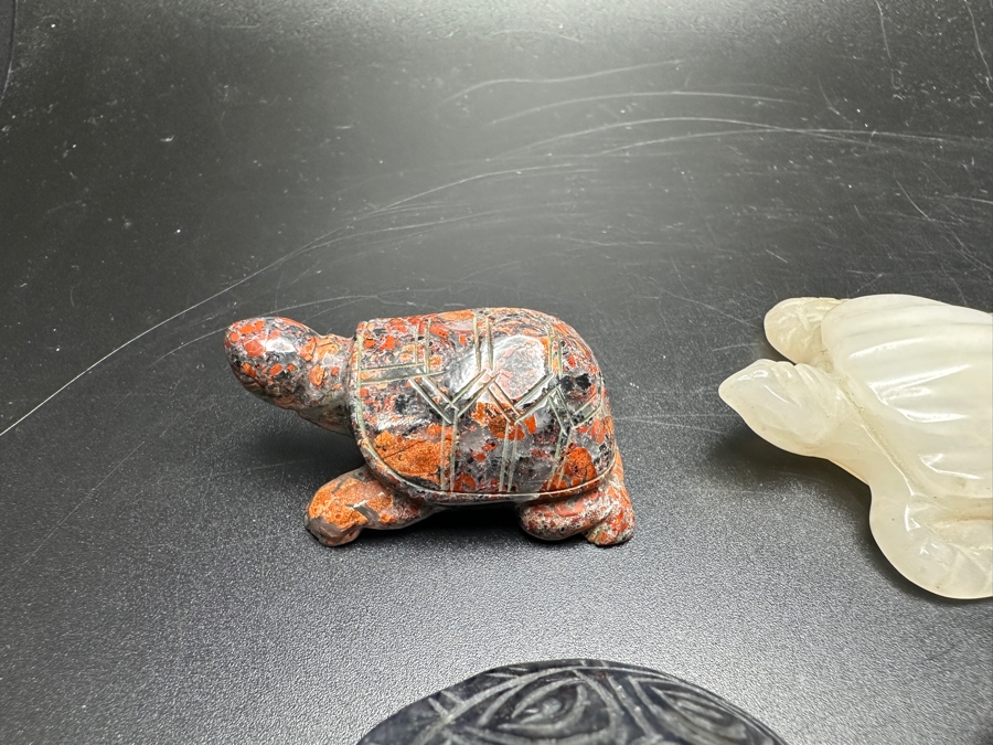 Just Added - (9) Carved Stone Turtle Figurines Of Various Stones 224g [Photo 10]