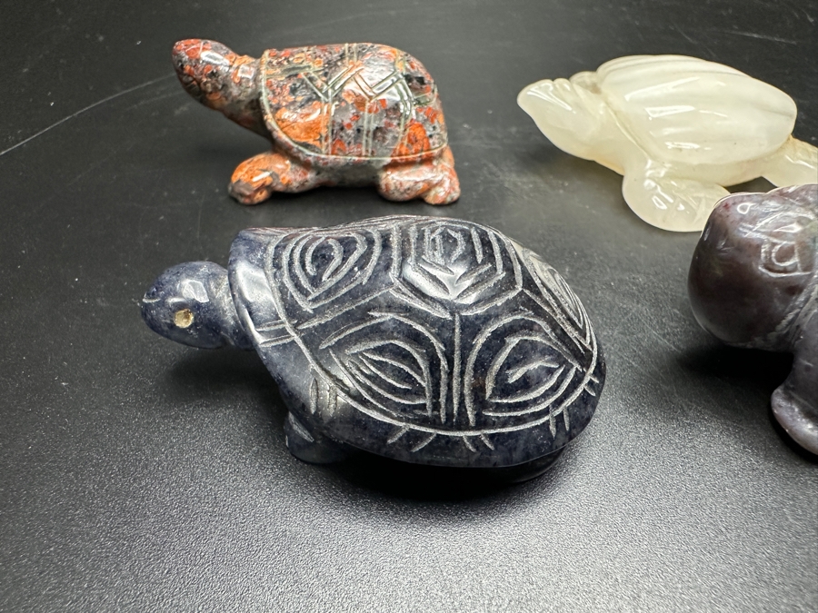 Just Added - (9) Carved Stone Turtle Figurines Of Various Stones 224g [Photo 9]