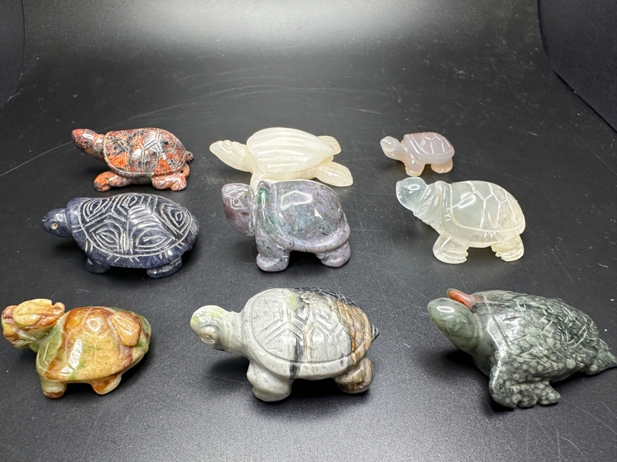 Just Added - (9) Carved Stone Turtle Figurines Of Various Stones 224g [Photo 4]