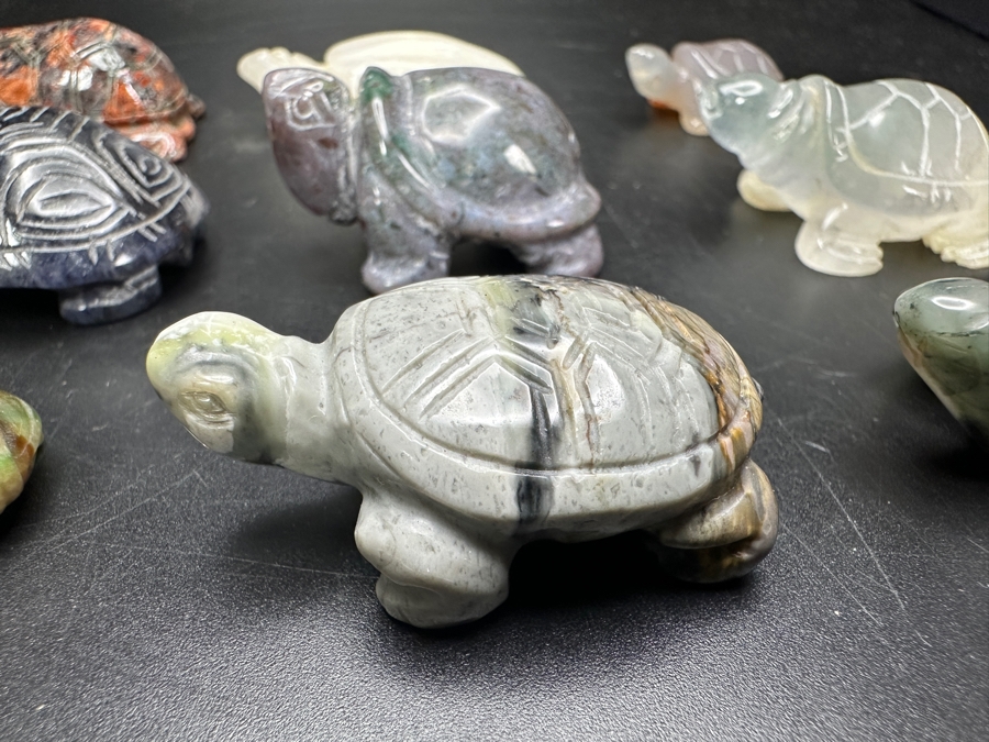 Just Added - (9) Carved Stone Turtle Figurines Of Various Stones 224g [Photo 6]