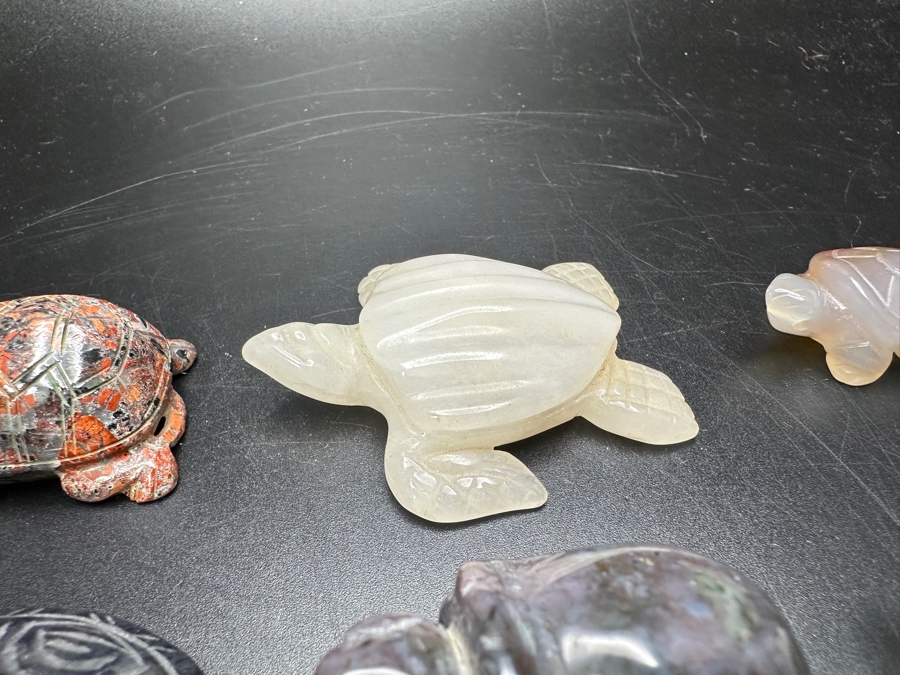 Just Added - (9) Carved Stone Turtle Figurines Of Various Stones 224g [Photo 11]
