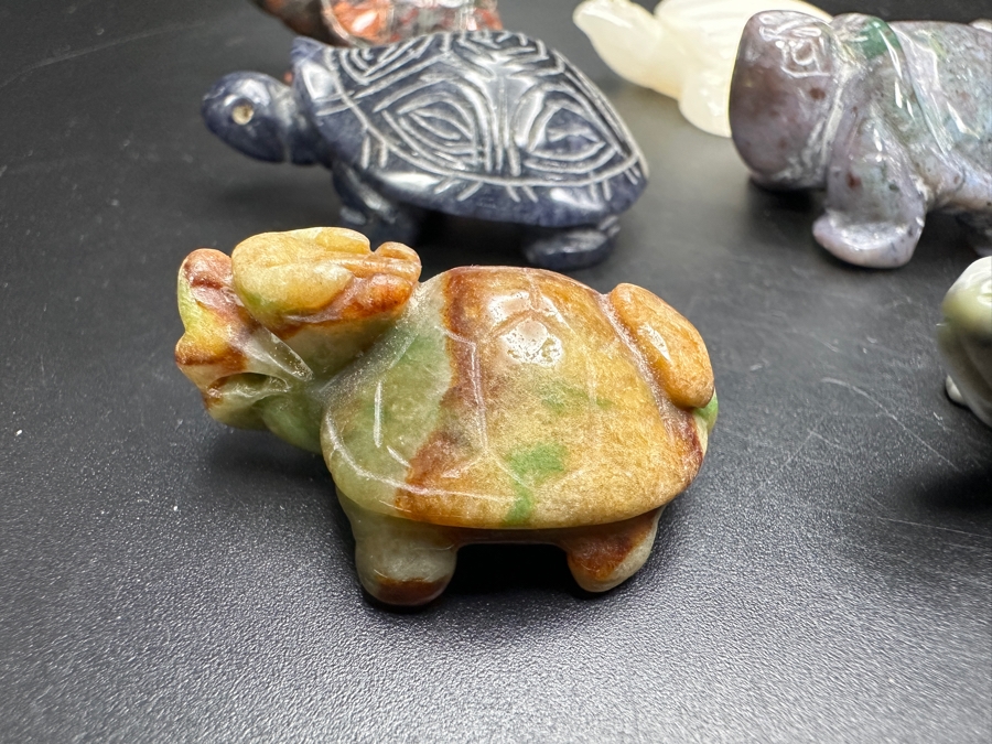 Just Added - (9) Carved Stone Turtle Figurines Of Various Stones 224g [Photo 5]