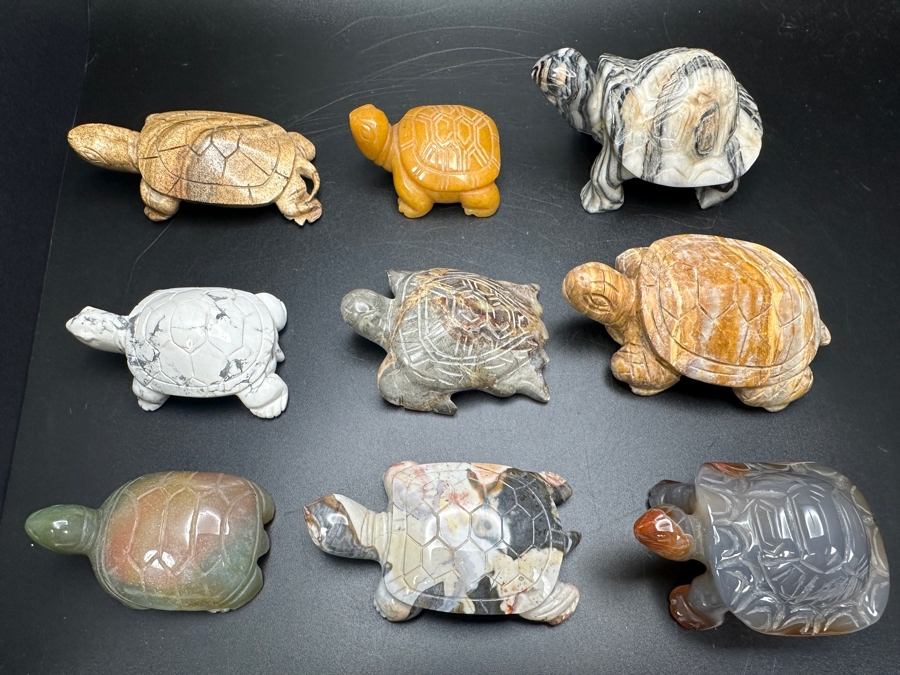 Just Added - (9) Carved Stone Turtle Figurines Of Various Stones 573g [Photo 5]