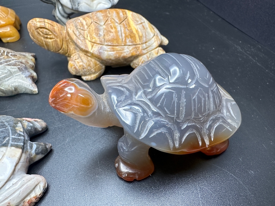 Just Added - (9) Carved Stone Turtle Figurines Of Various Stones 573g [Photo 11]