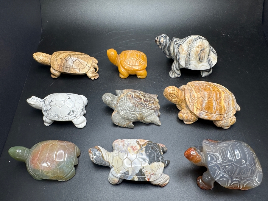 Just Added - (9) Carved Stone Turtle Figurines Of Various Stones 573g [Photo 6]