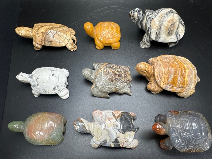 Just Added - (9) Carved Stone Turtle Figurines Of Various Stones 573g [Photo 4]