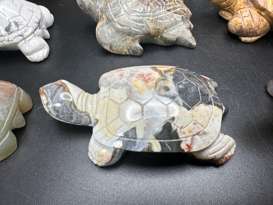 Just Added - (9) Carved Stone Turtle Figurines Of Various Stones 573g [Photo 10]