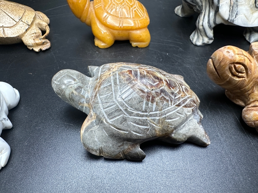 Just Added - (9) Carved Stone Turtle Figurines Of Various Stones 573g [Photo 13]