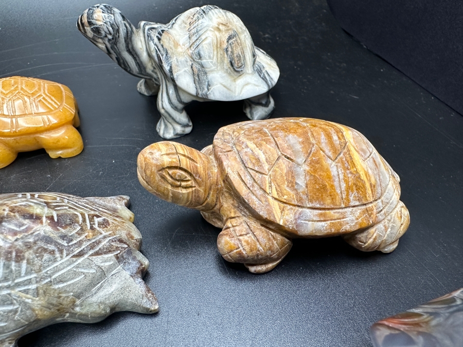 Just Added - (9) Carved Stone Turtle Figurines Of Various Stones 573g [Photo 12]