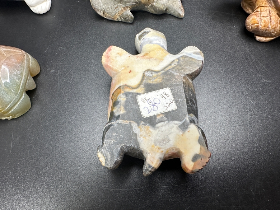 Just Added - (9) Carved Stone Turtle Figurines Of Various Stones 573g [Photo 23]