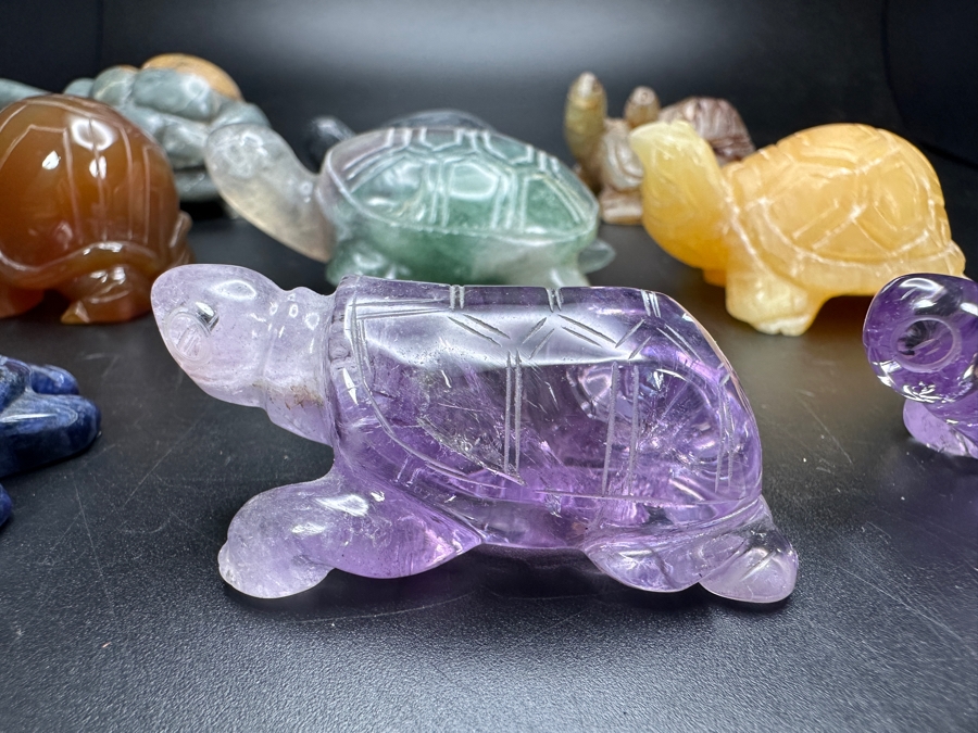 Just Added - (9) Carved Stone Turtle Figurines Of Various Stones 530g [Photo 8]