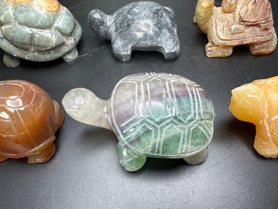 Just Added - (9) Carved Stone Turtle Figurines Of Various Stones 530g [Photo 12]