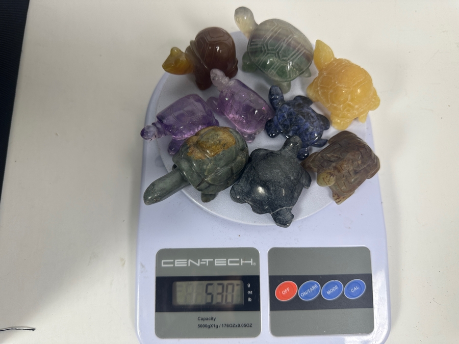 Just Added - (9) Carved Stone Turtle Figurines Of Various Stones 530g [Photo 20]