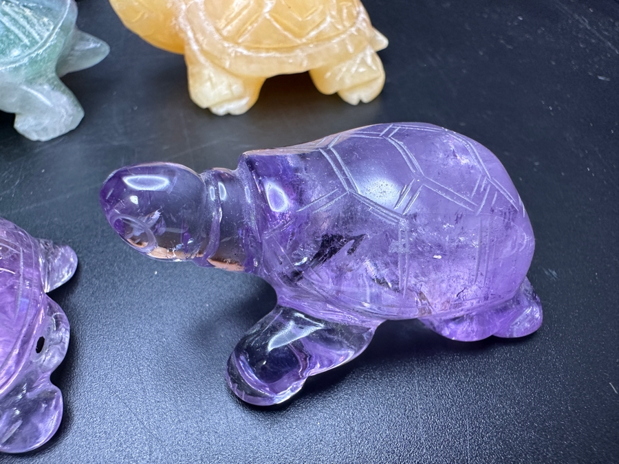 Just Added - (9) Carved Stone Turtle Figurines Of Various Stones 530g [Photo 7]