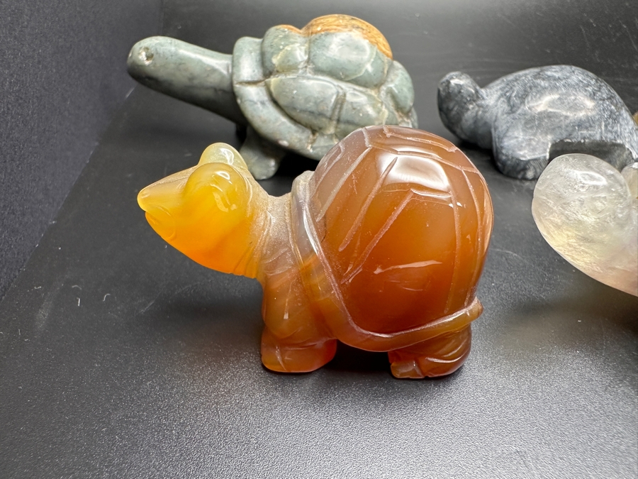 Just Added - (9) Carved Stone Turtle Figurines Of Various Stones 530g [Photo 10]