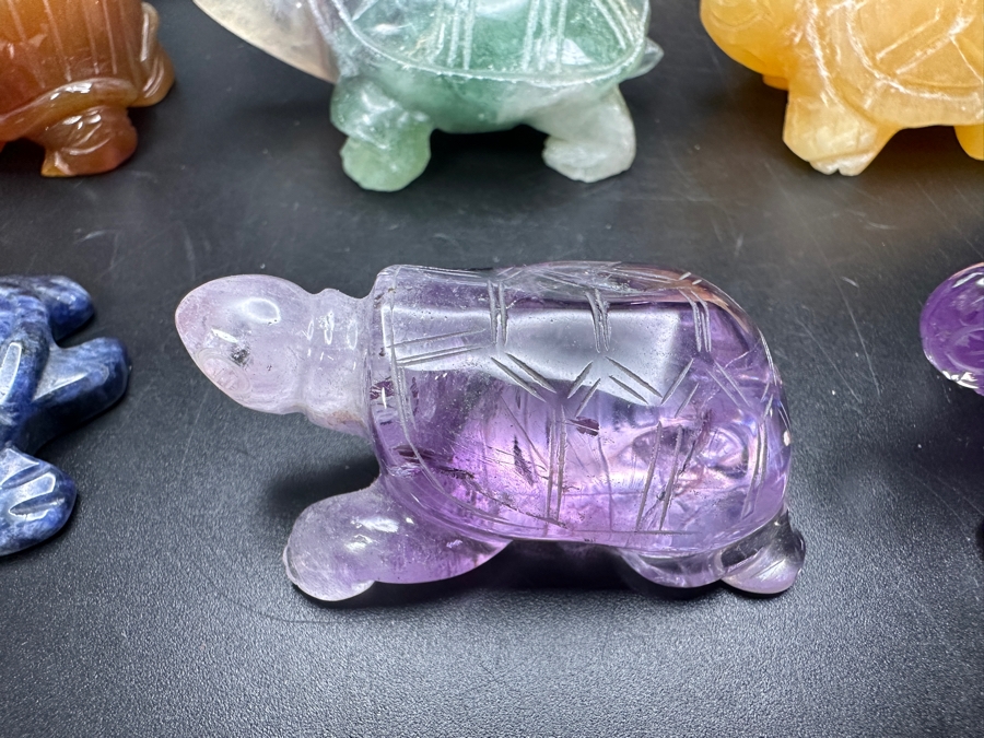 Just Added - (9) Carved Stone Turtle Figurines Of Various Stones 530g [Photo 6]