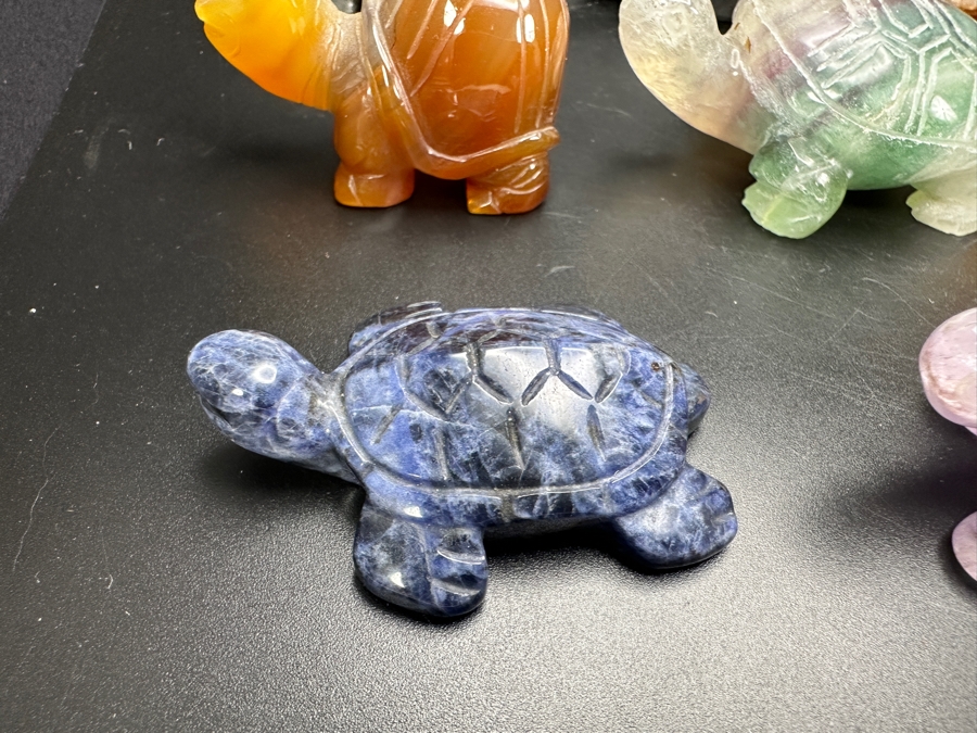 Just Added - (9) Carved Stone Turtle Figurines Of Various Stones 530g [Photo 9]