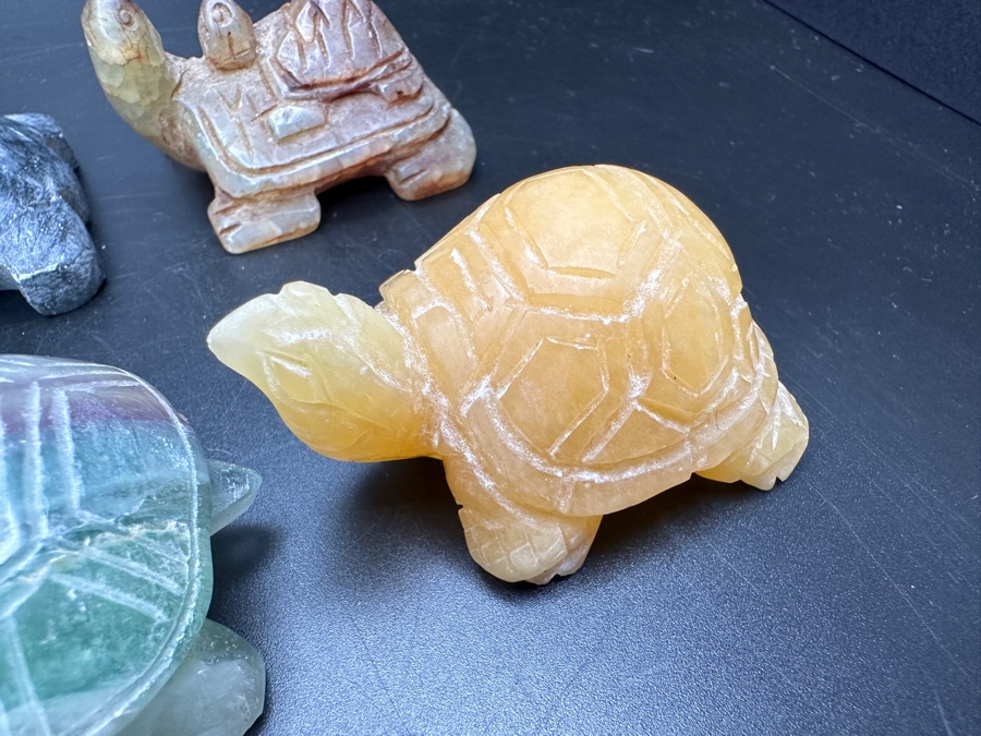 Just Added - (9) Carved Stone Turtle Figurines Of Various Stones 530g [Photo 13]