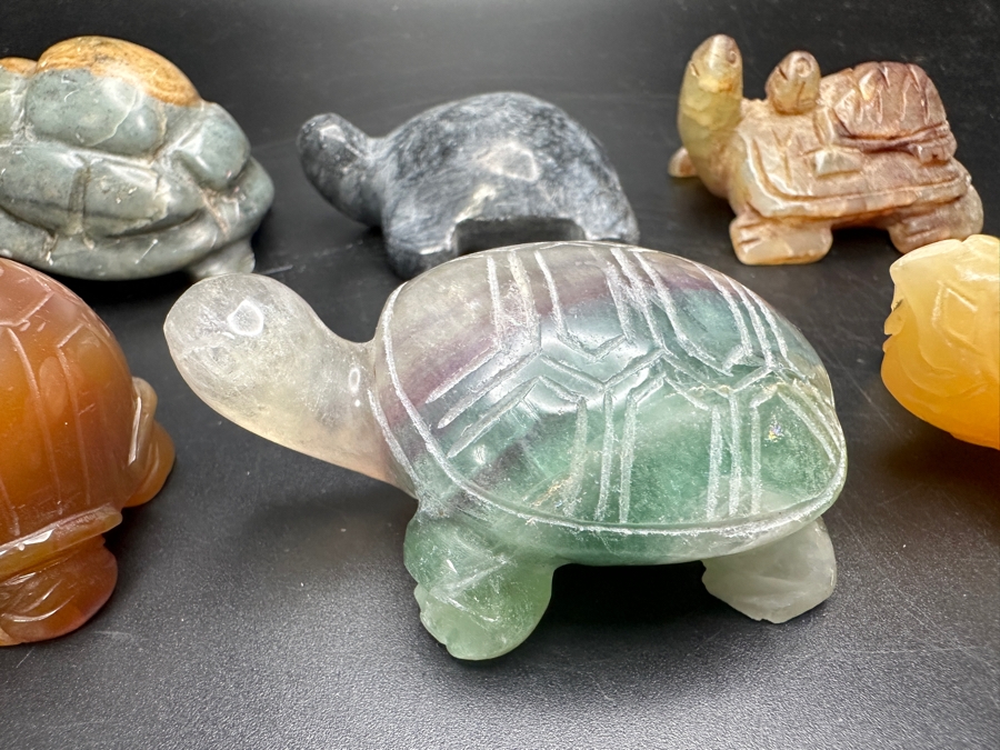 Just Added - (9) Carved Stone Turtle Figurines Of Various Stones 530g [Photo 11]