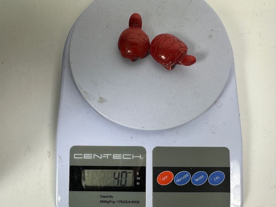 Pair Of Small Carved Red Coral Turtle Figurines 40g [Photo 14]