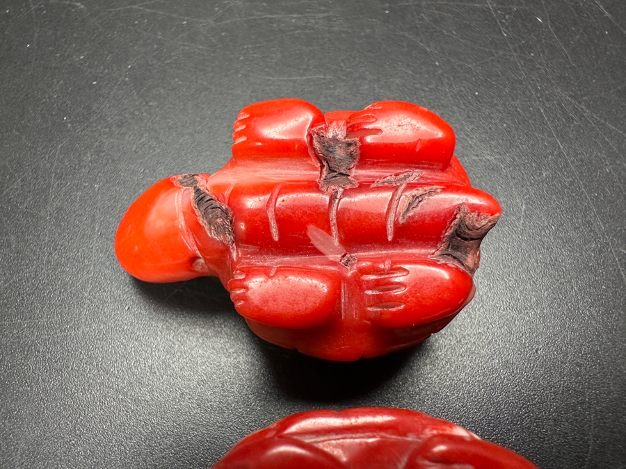 Pair Of Small Carved Red Coral Turtle Figurines 40g [Photo 13]