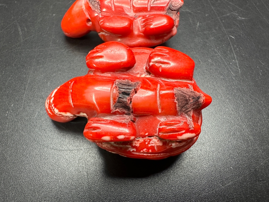 Pair Of Small Carved Red Coral Turtle Figurines 40g [Photo 12]