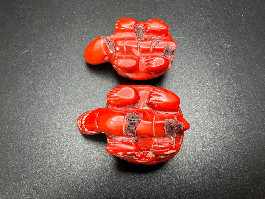 Pair Of Small Carved Red Coral Turtle Figurines 40g [Photo 11]