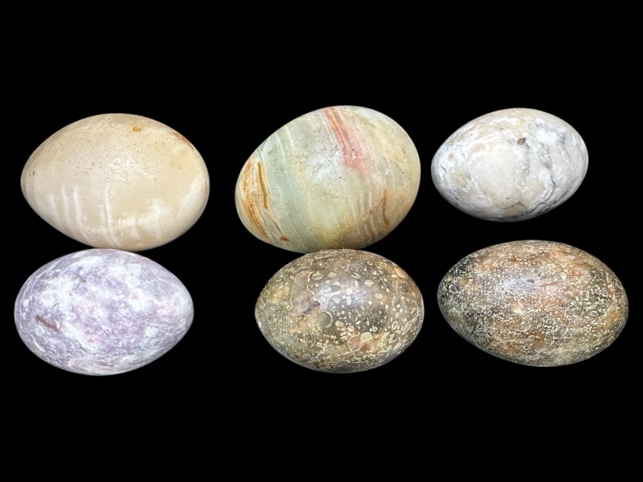 Six Carved Stone Eggs