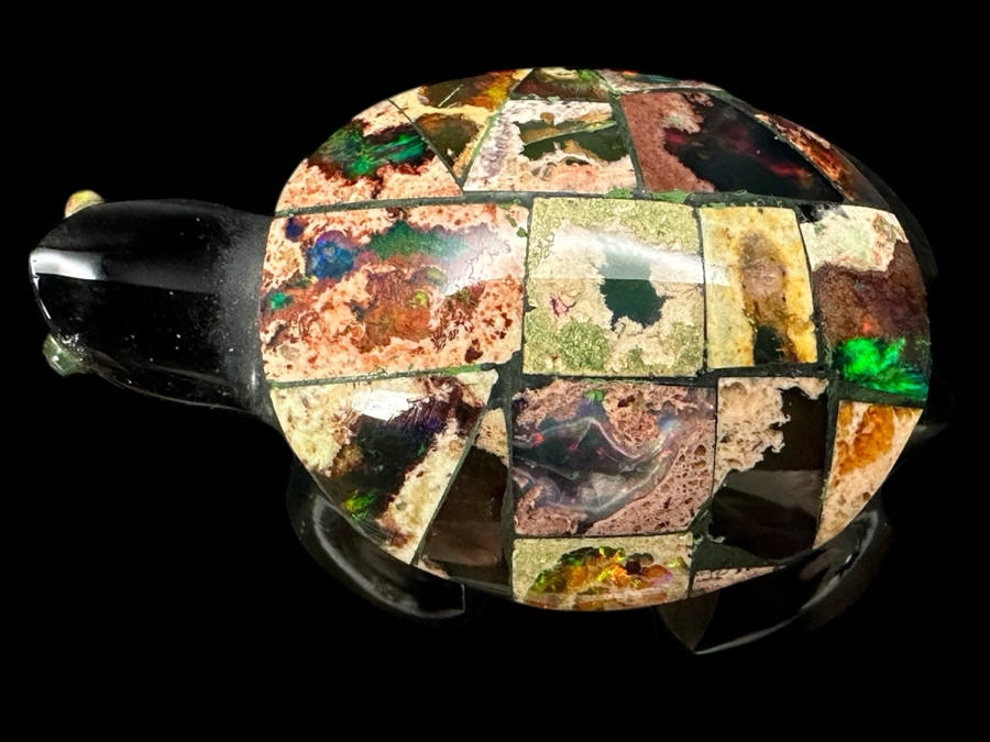 Inlaid Opal Stone Turtle Figurine 17g