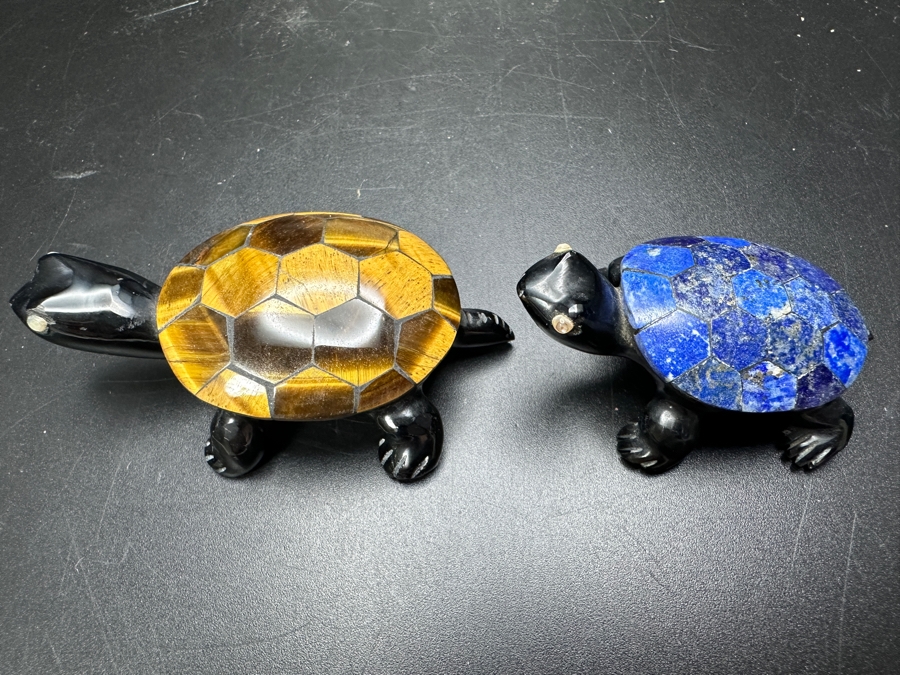 Tiger's Eye & Lapis Lazuli Stone Turtle Figurines 60g [Photo 3]