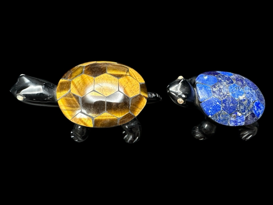 Tiger's Eye & Lapis Lazuli Stone Turtle Figurines 60g [Photo 1]
