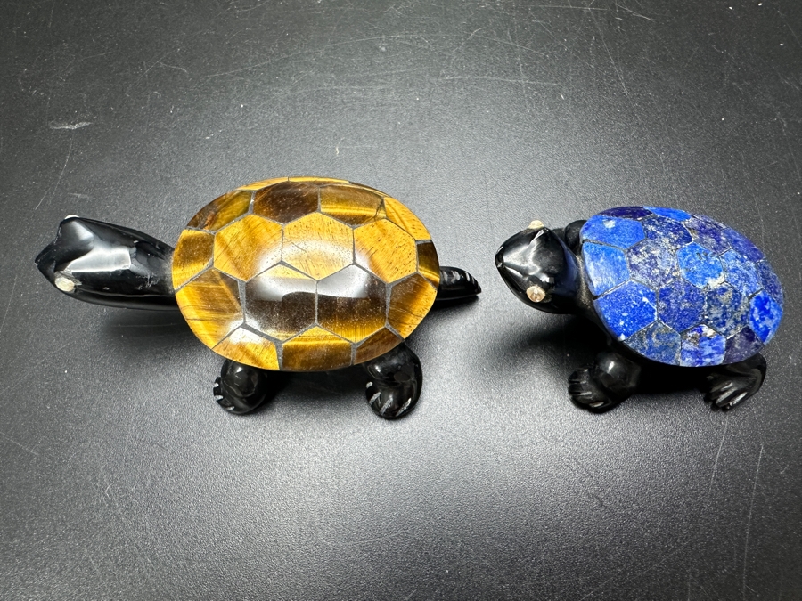 Tiger's Eye & Lapis Lazuli Stone Turtle Figurines 60g [Photo 2]