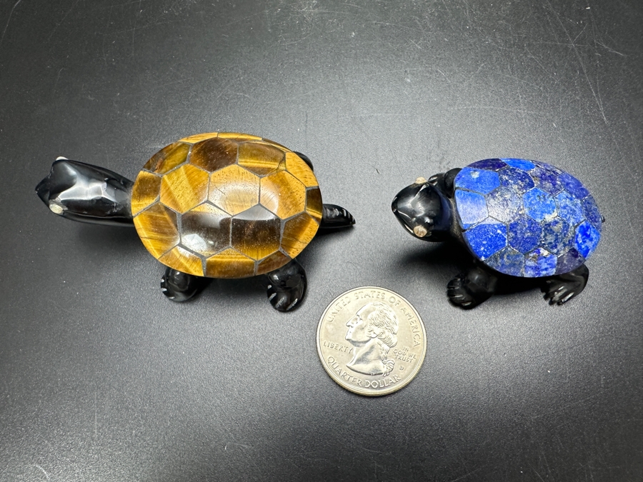 Tiger's Eye & Lapis Lazuli Stone Turtle Figurines 60g [Photo 9]