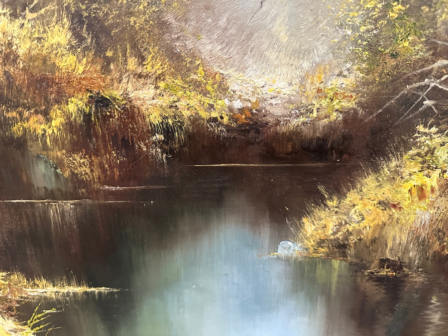 Original Landscape Painting On Canvas Signed Hanzel 24W X 36H Framed 34.5 X 47 [Photo 5]