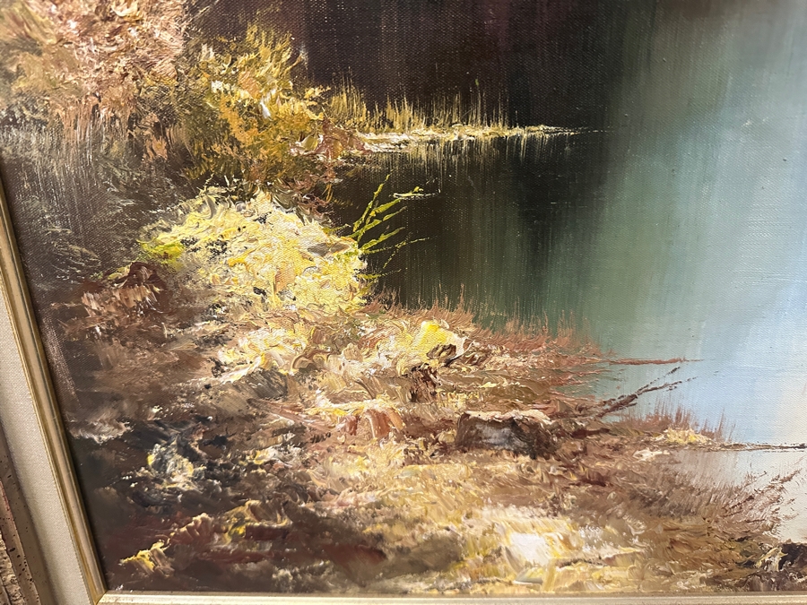 Original Landscape Painting On Canvas Signed Hanzel 24W X 36H Framed 34.5 X 47 [Photo 4]