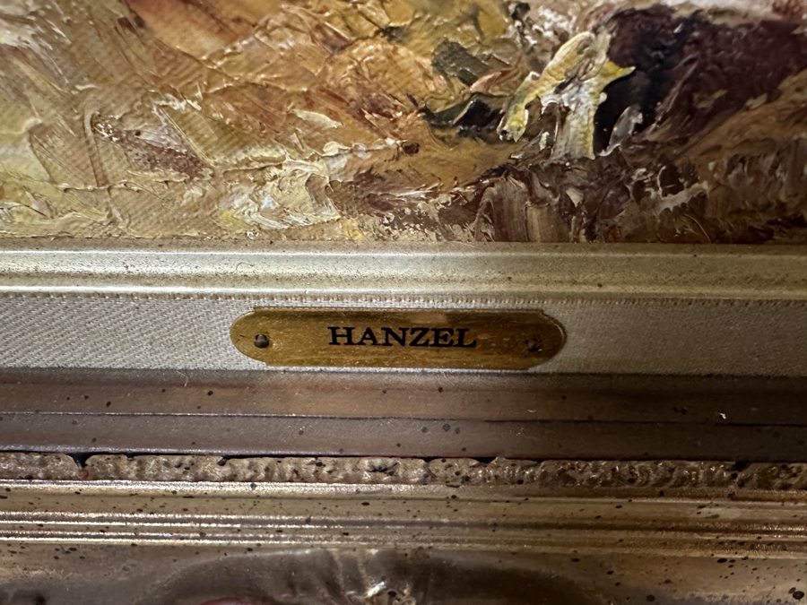 Original Landscape Painting On Canvas Signed Hanzel 24W X 36H Framed 34.5 X 47 [Photo 6]