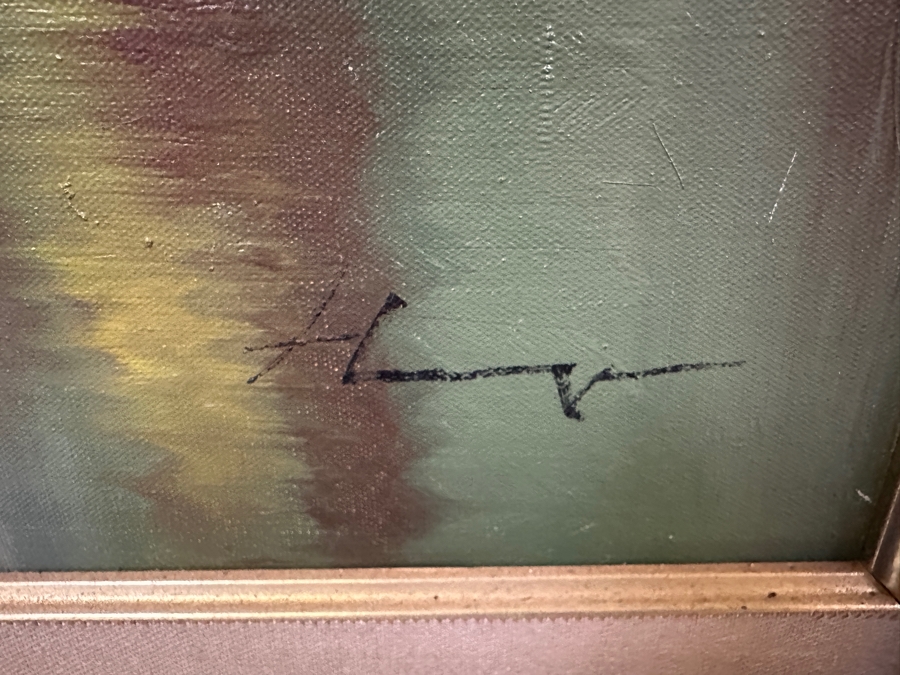 Original Landscape Painting On Canvas Signed Hanzel 24W X 36H Framed 34.5 X 47 [Photo 8]