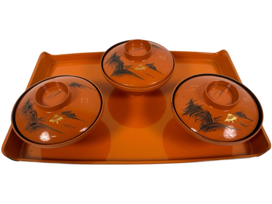 (3) Wajima Lacquer Bowls And Tray [Photo 1]