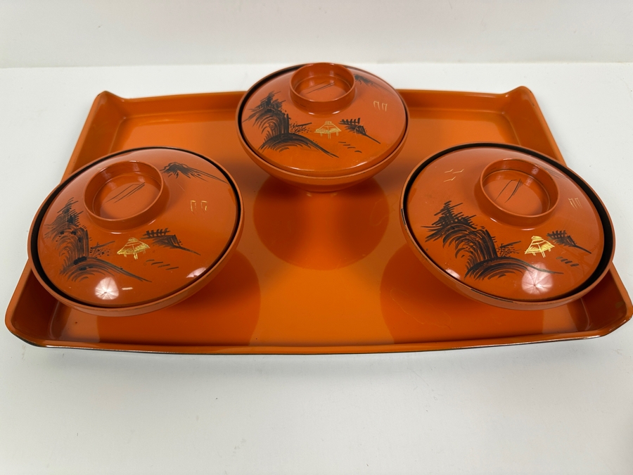 (3) Wajima Lacquer Bowls And Tray [Photo 3]