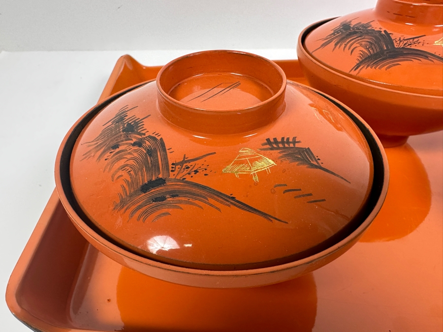 (3) Wajima Lacquer Bowls And Tray [Photo 5]