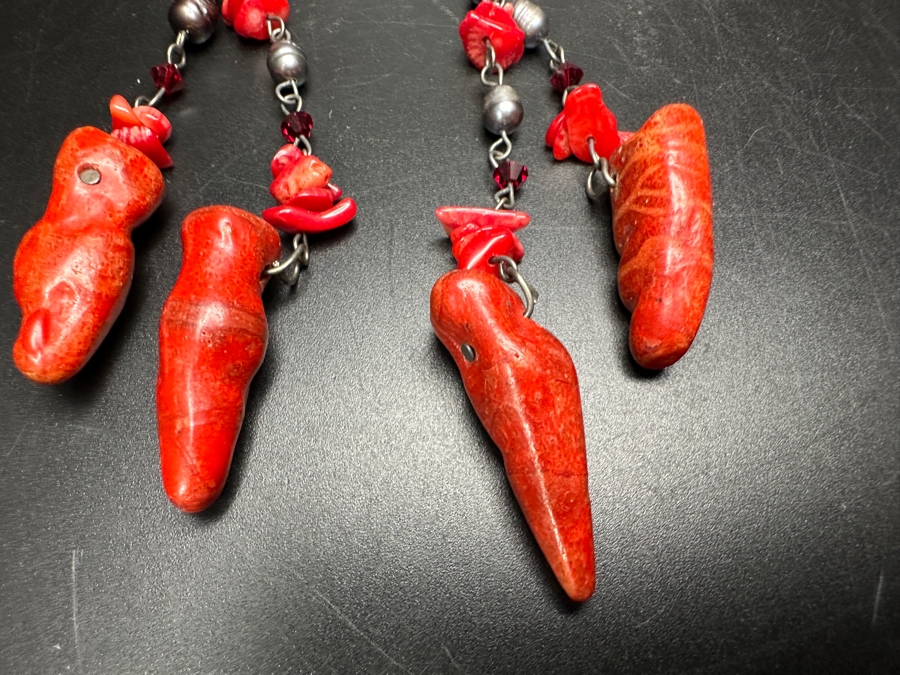 Just Added - Red Coral / Pearl Earrings [Photo 5]