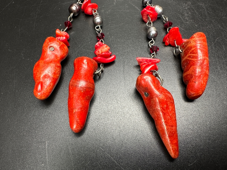 Just Added - Red Coral / Pearl Earrings [Photo 6]
