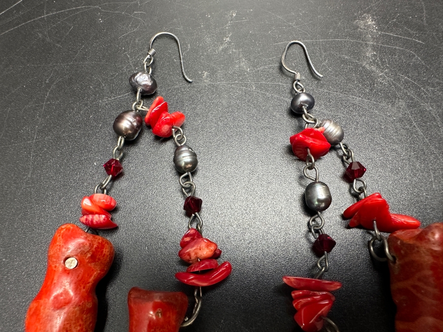 Just Added - Red Coral / Pearl Earrings [Photo 7]