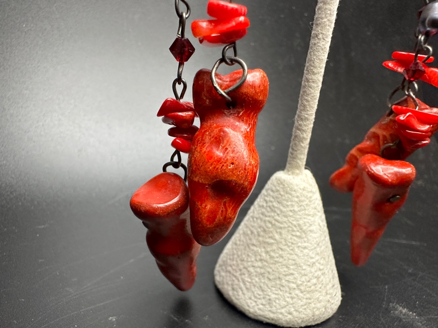 Just Added - Red Coral / Pearl Earrings [Photo 3]