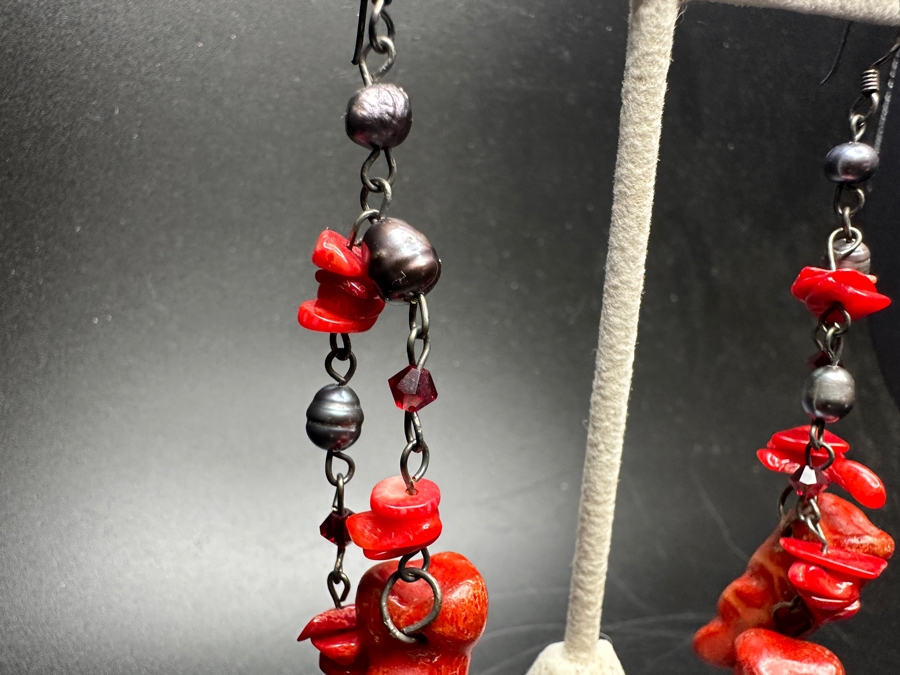 Just Added - Red Coral / Pearl Earrings [Photo 4]