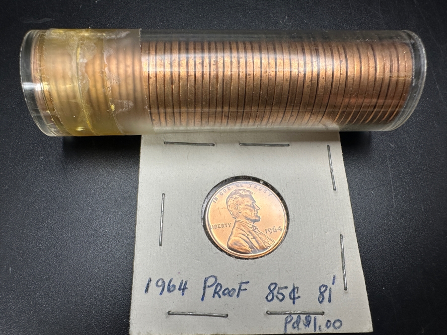 (50) 1963 D Uncirculated Bank Penny Roll Pennies And 1964 Proof Penny [Photo 8]