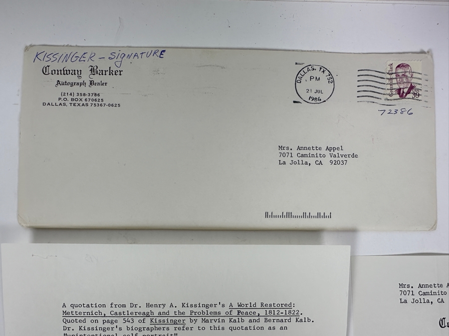 Henry A. Kissinger (1923-2023) Vintage 1974 Signed Typescript Letter With Invoice From Conway Barker Autograph Dealer [Photo 6]