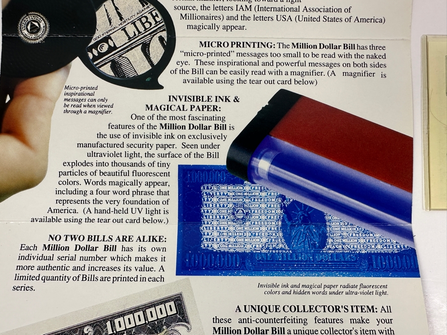 Limited Edition Novelty Million Dollar Bill With Certificate Of Authenticity 1988 IAM American Bank Note Company [Photo 11]